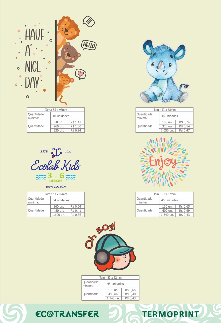 mostruário infantil termoprint
